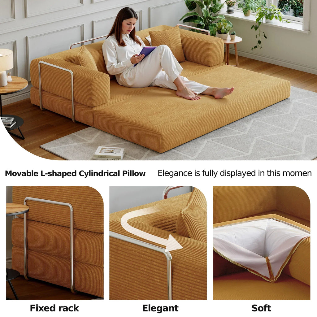 2026 NewConvertible Sleeper Sofa Bed,Compressed Floor Boneless Couch,Modular Modern Corduroy Sofa for Living Room Bedroom -with Fixed-Shape Frame and Support Armrest,Easy Assembly(Green)