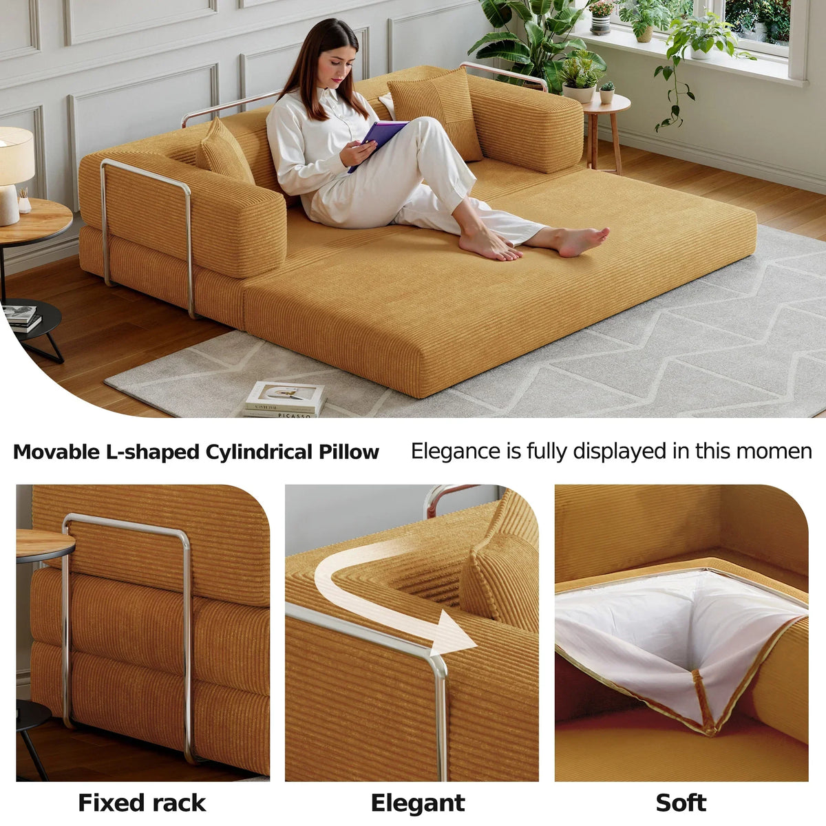 2026 NewConvertible Sleeper Sofa Bed,Compressed Floor Boneless Couch,Modular Modern Corduroy Sofa for Living Room Bedroom -with Fixed-Shape Frame and Support Armrest,Easy Assembly(Green)