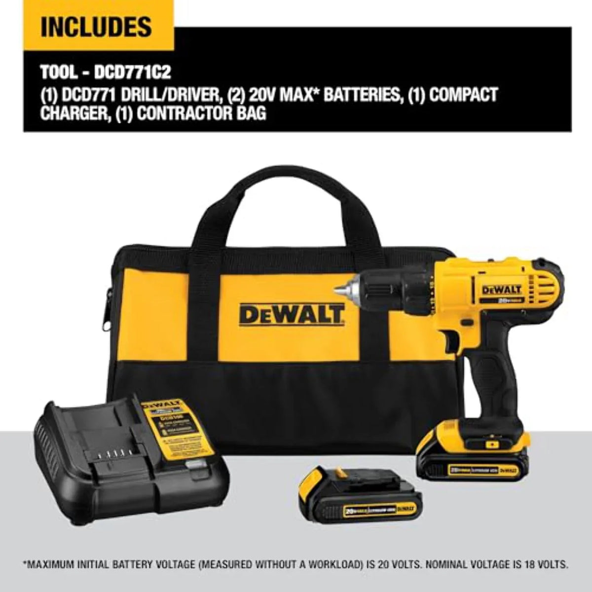2026 NewDEWALT 20V Max Cordless Drill/Driver Kit, Compact, 1/2-Inch (DCD771C2), Yellow
