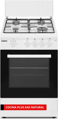 2026 Corberó – Cocina Plus | 50 cm | CCSF45020BW | 4 quemadores de gas butano | Horno de 43 L | Tapa metálica | Puerta de doble cristal | Bandeja y grill cromados | Apagado automático de seguridad | Blanco