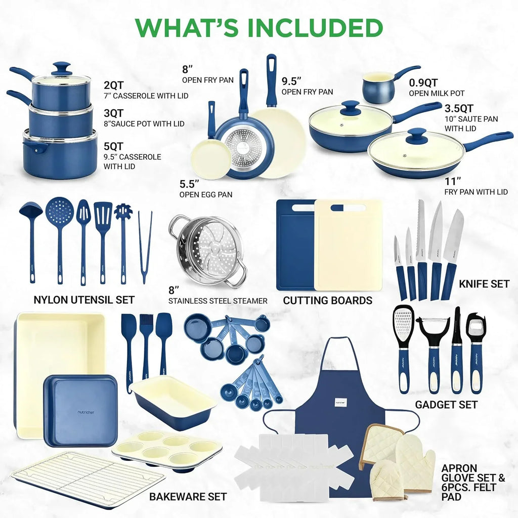 2026 New54-Piece Kitchen Cookware Set �C Complete Non-Stick Ceramic Pots and Pans Set with Utensils, Bakeware, and Knife Set, Gas, Electric & Induction Compatible, Blush Pink Kitchen Essentials