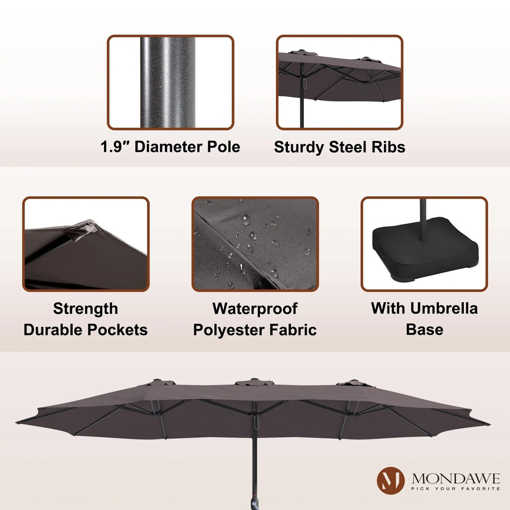 2026 NewMondawe 15ft Patio Umbrella Rectangular Outdoor Market Umbrella with Base and LED Lights Beige