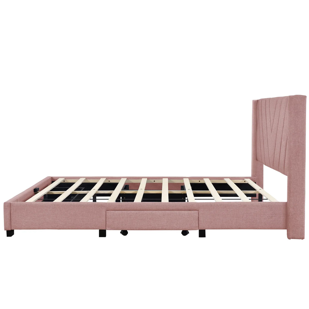 2026 NewSesslife Queen Bed Frame with Storage, New Upgraded Linen Upholstered Platform Bed with 3 Drawers, Queen Size Storage Bed with Headboard and Wooden Slats, No Box Spring Needed, Holds 500lbs, Beige