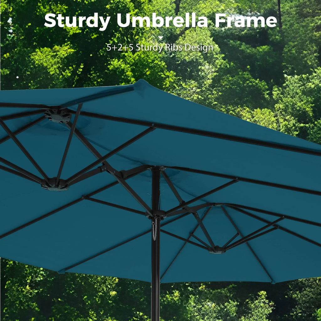 2026 NewAlpha Joy 15ft Outdoor Patio Umbrella Extra-Large Double-Sided Garden Umbrella with Crank Handle and Base - Smoky Gray
