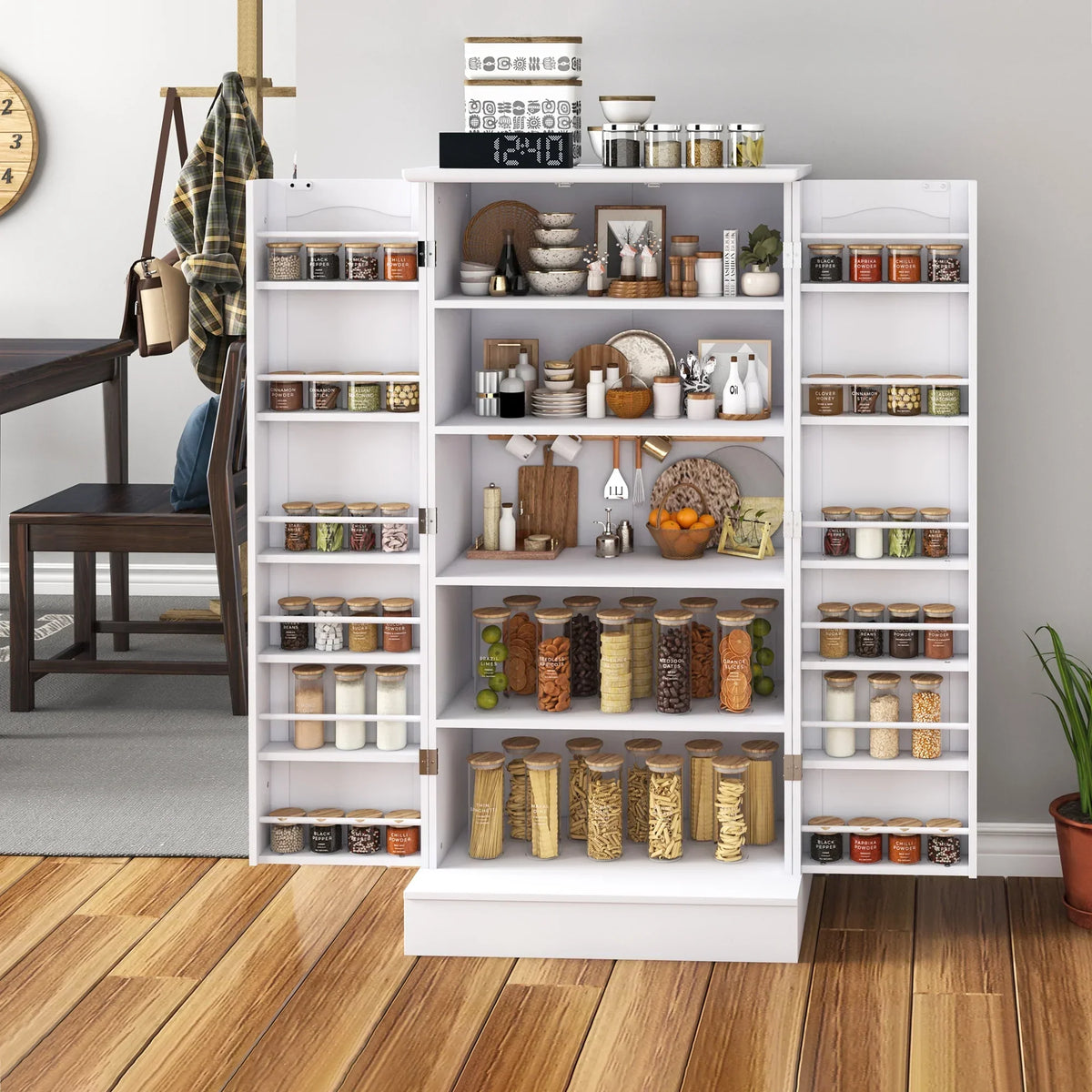 2026 New47 Kitchen Pantry Cabinet, White Buffet Cupboards Sideboard with Doors & Adjustable Shelves, Kitchen