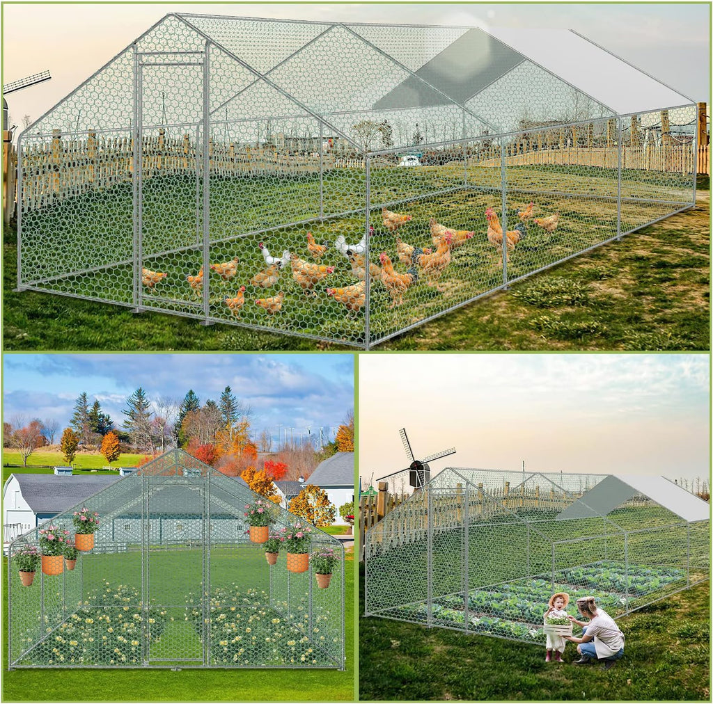 2026 Sonnewelt Corral exterior 3x6x2m Gallinero de acero galvanizado Jaula para animales pequeños Casa de pollos Techo Gallinero avícola con techo parasol y puerta para jaula de mascotas Jaula de pollos Jaula de pájaros Animales pequeños Plantas
