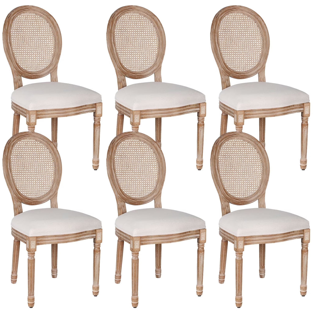 2026 NewFrench Dining Chairs Set of 2 Beige Natural Fabric Round Back with Solid Wood Legs and Frame for Bedroom Dining Room Kitchen