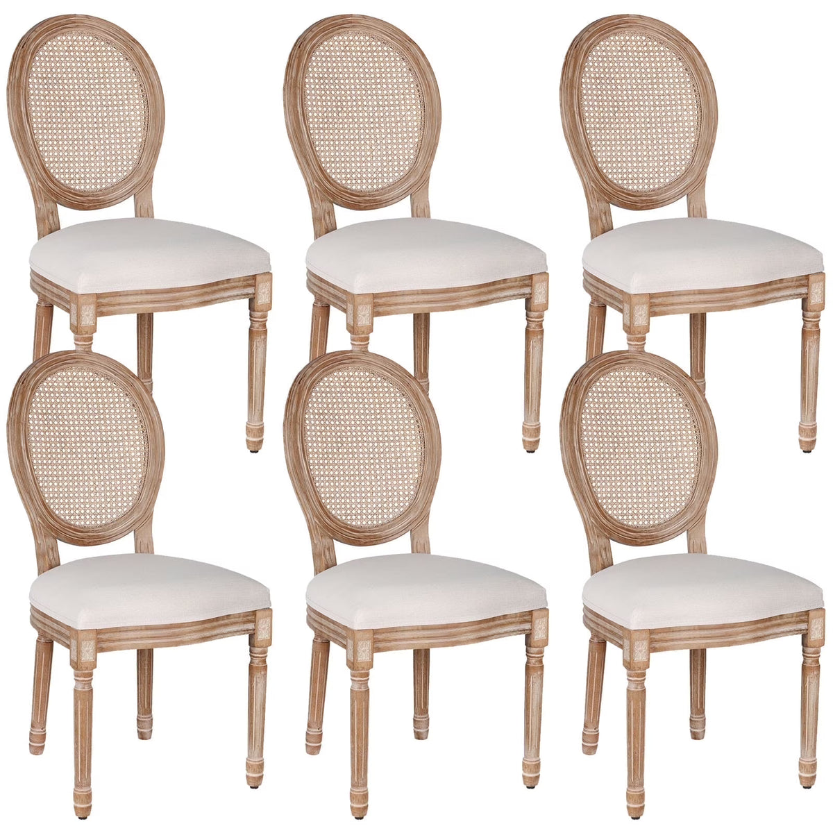 2026 NewFrench Dining Chairs Set of 2 Beige Natural Fabric Round Back with Solid Wood Legs and Frame for Bedroom Dining Room Kitchen