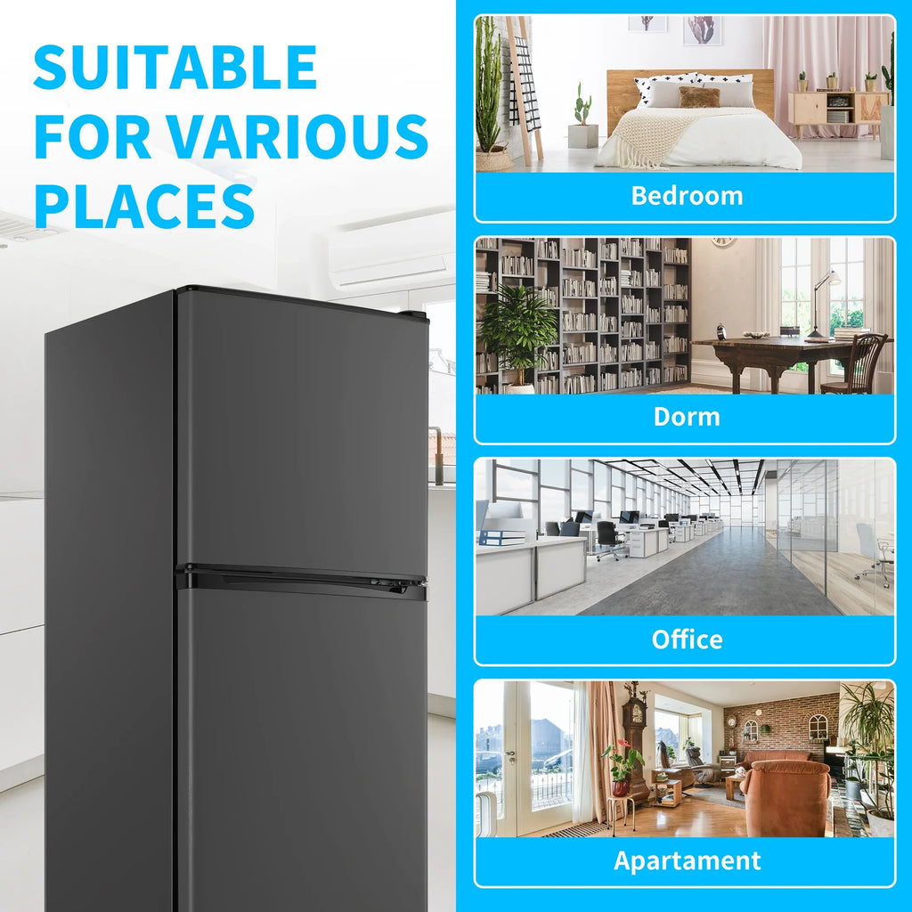 2026 New4.5 Cu.ft Compact Refrigerator 2 Door with Freezer,7 Adjustable Thermostat & 4 Removable Glass Shelves,Large Size Refrigerator for Garage/Bedroom/Kitchen/Apartment and Office,Grey
