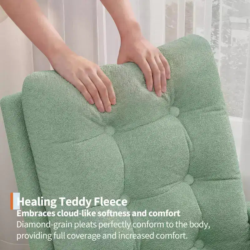 2026 Sillón mecedora deslizante tapizado con bolsillo lateral, estructura de madera, 1 plaza