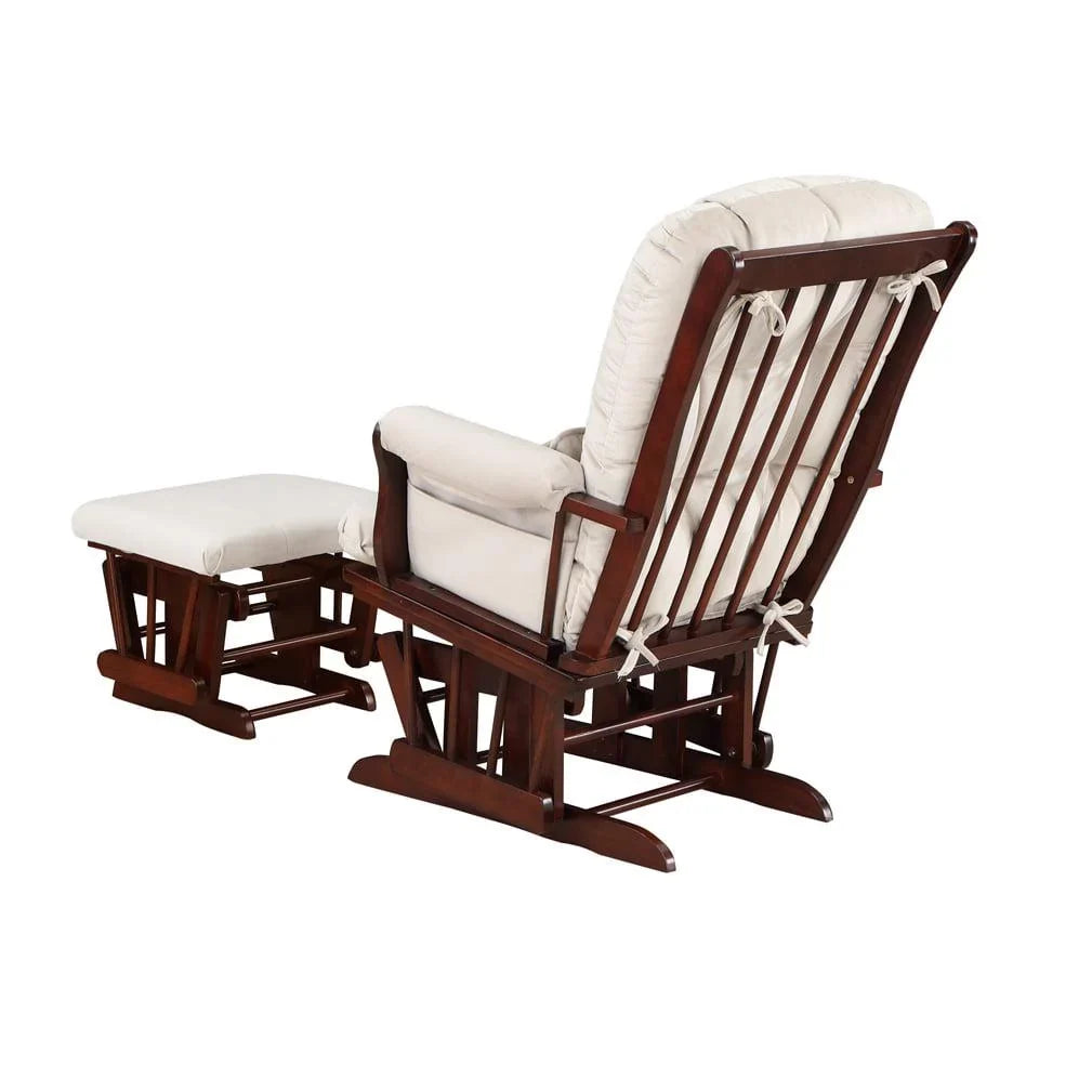 2026 NewAFG Alice Glider and Ottoman with Pillow. Espresso Finish with Beige Cushions