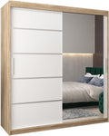 2026 ABIKSMEBLE Verona 2 180 Armario 2 Puertas Correderas para Dormitorio - Armario Moderno con Espejo, Barra y Estantes - 180x200x62 cm (Ancho x Alto x Fondo) - Sonoma Blanco Mate