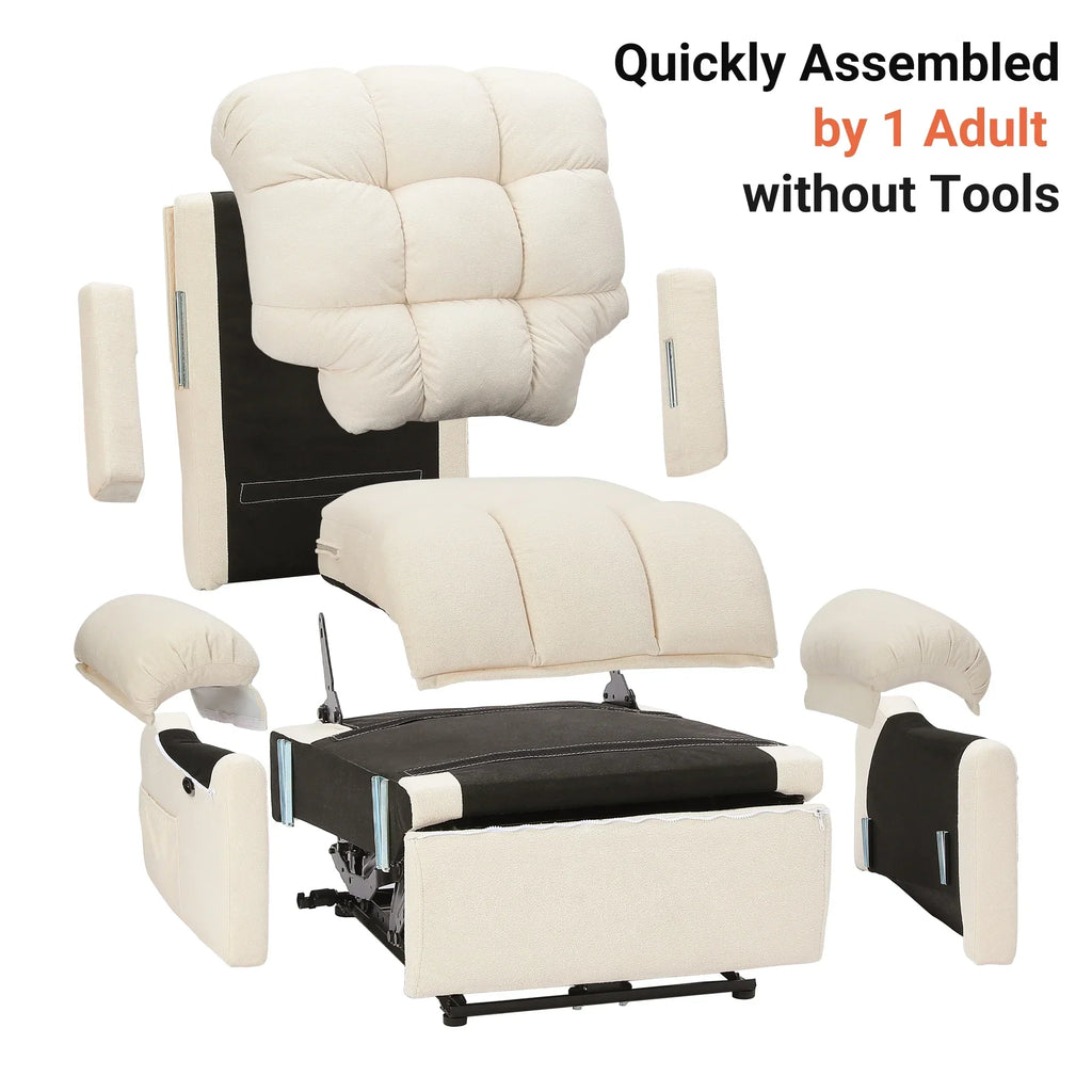 2026 NewPower Recliner Chair,Electric Recline Sofa Chair for Adults with USB Port,Comfy Teddy Fleece Adjustable Cloud Sofa,Tool-Free Setup,Beige White
