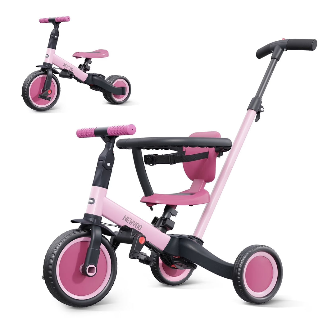 2026 Newnewyoo TR008 5-in-1 Toddler Tricycle with Push Handle, Converts to Balance Bike for 1-3 Year Old, Khaki