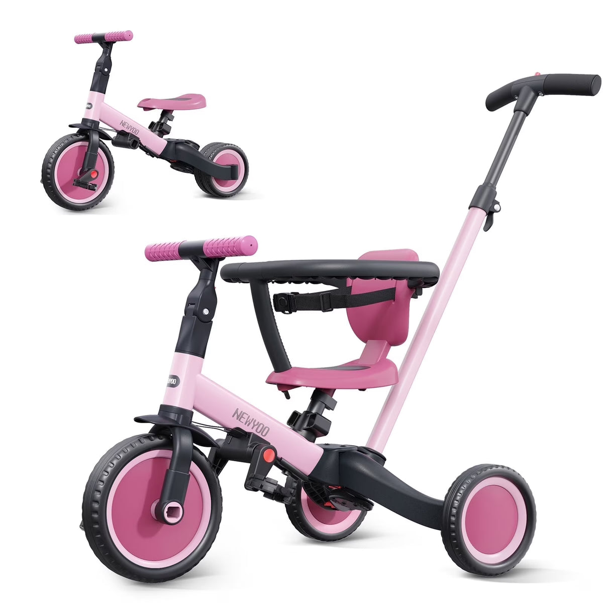 2026 Newnewyoo TR008 5-in-1 Toddler Tricycle with Push Handle, Converts to Balance Bike for 1-3 Year Old, Khaki