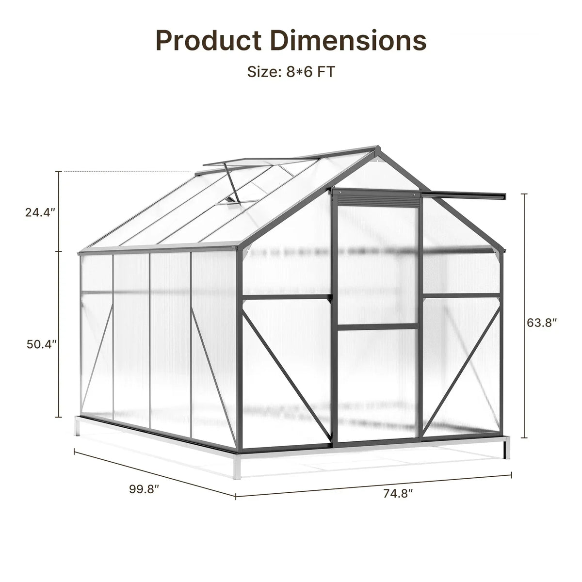 2026 NewAsofer 6' x 4' Greenhouse for Outdoors, Aluminum Walk-in Green Houses shed with Rain Gutter and Roof Vent for Backyard