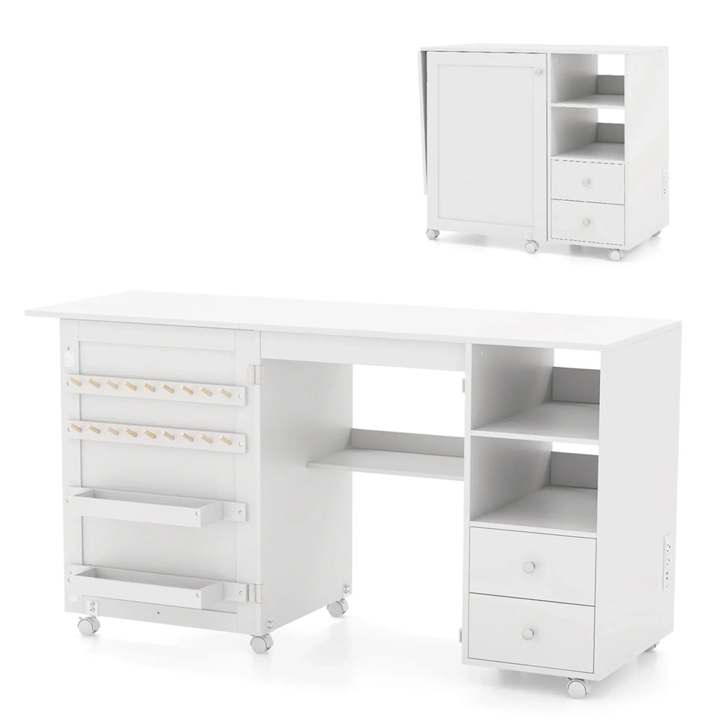 2026 NewCostway Folding Sewing Table Charging Station Multifunctional Sewing Machine Cart Table