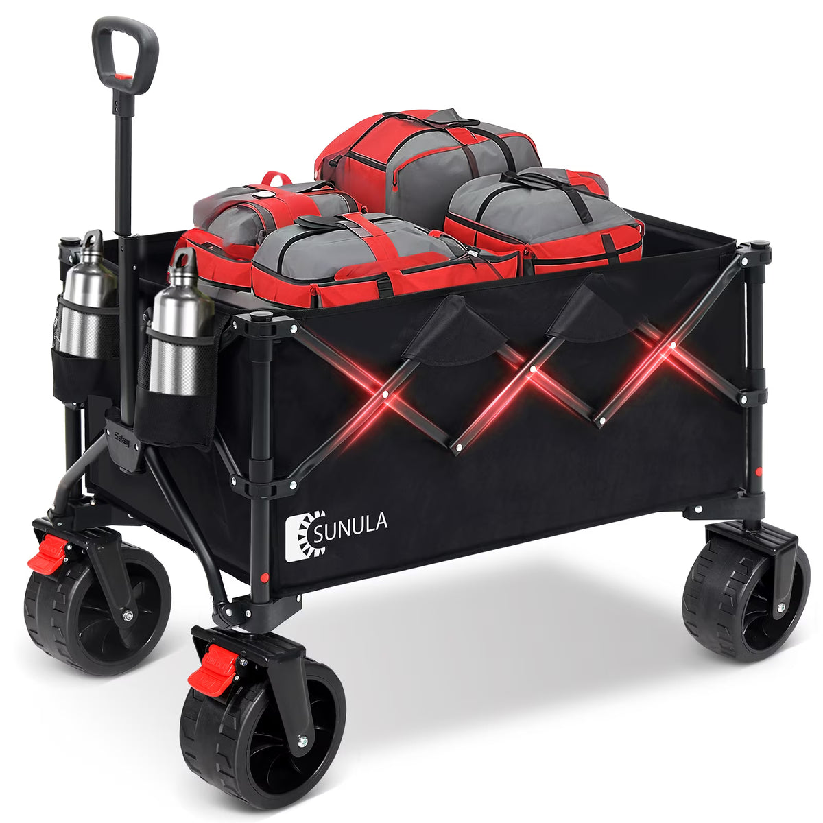 2026 NewSekey 330LBS Collapsible Wagon Cart, 220L Large Capacity Foldable Wagon, Heavy Duty Folding Utility Garden Cart with All-Terrain Wheels for Camp, Beach, Sport, Shop, Grocery (Black, 1-YEAR-WARRANTY)
