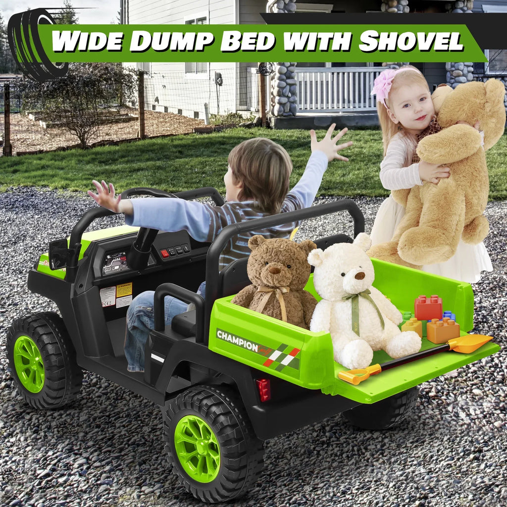 2026 NewJoyracer 4WD 24 Volt Ride on Toys UTV with 2 Seater & Remote Control, Kids Electric Golf Cart w/ 4x200W Power Motors, Tiltable Trailer & Shovel, 4 Wheels Spring Suspension, Bluetooth USB Music, Black