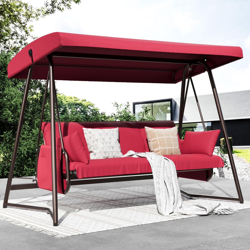 2026 NewTQKVIPI Oversized 4 Person Outdoor Porch Swing with Adjustable Backrest Canopy,2-in-1 Swing Bed 800 lbs Capacity,Patio Swing with Removable Cushions for Yard Garden Poolside Balcony