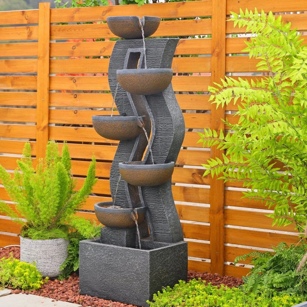 2026 Fuentes de agua de jardín de 6 niveles, grandes fuentes y cascadas exteriores con luz para la decoración de patios, jardines, porches y piscinas.