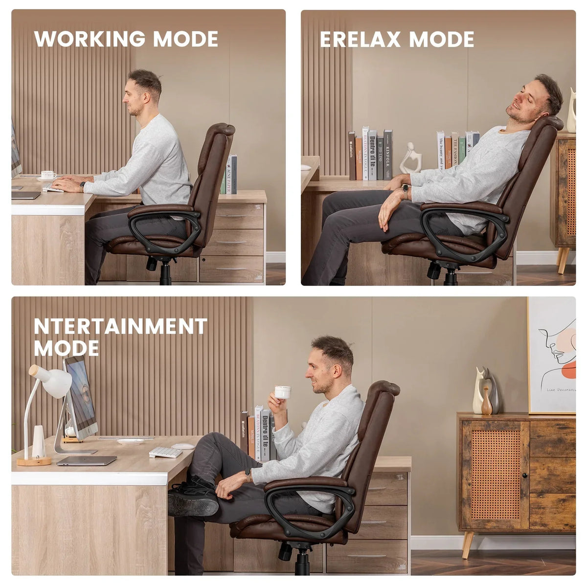 2026 NewMainstays Executive Ergonomic High Back Leather Home Office Desk Chair, Black