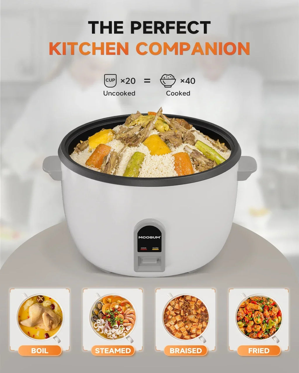 2026 NewMOOSUM Commercial Rice Cooker, Large Capacity 30-Cup (UnCooked), 60-Cup (Cooked) with One Touch Operation and 12-Hour Keep Warm,Easy to Use and clean,1600W