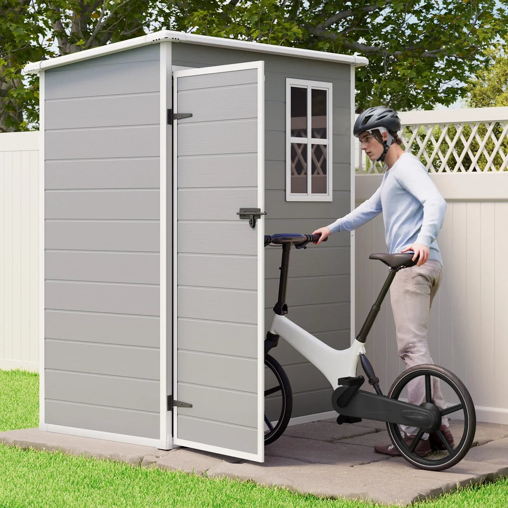 2026 NewLofka Resin Outdoor Storage Shed,5'x3' Storage Shed, Plastic Shed with Thick Resin Floor, Gray and White