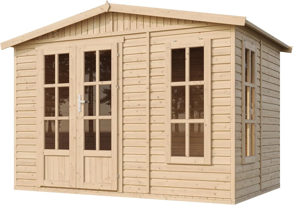 2026 TIMBELA Caseta de jardín de Madera de 6 m2 - Cobertizo Jardin Exterior con Suelo, Ventana, Puerta Doble - Cabaña de jardín para Trabajar en casa - con Tejas bituminosas Verde M334FB H334FBGREEN