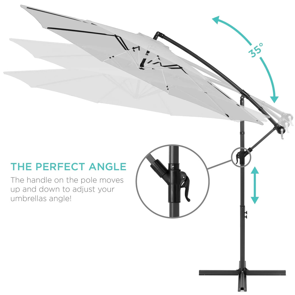 2026 NewBest Choice Products 10ft Offset Hanging Outdoor Market Patio Umbrella w/ Easy Tilt Adjustment - Tan