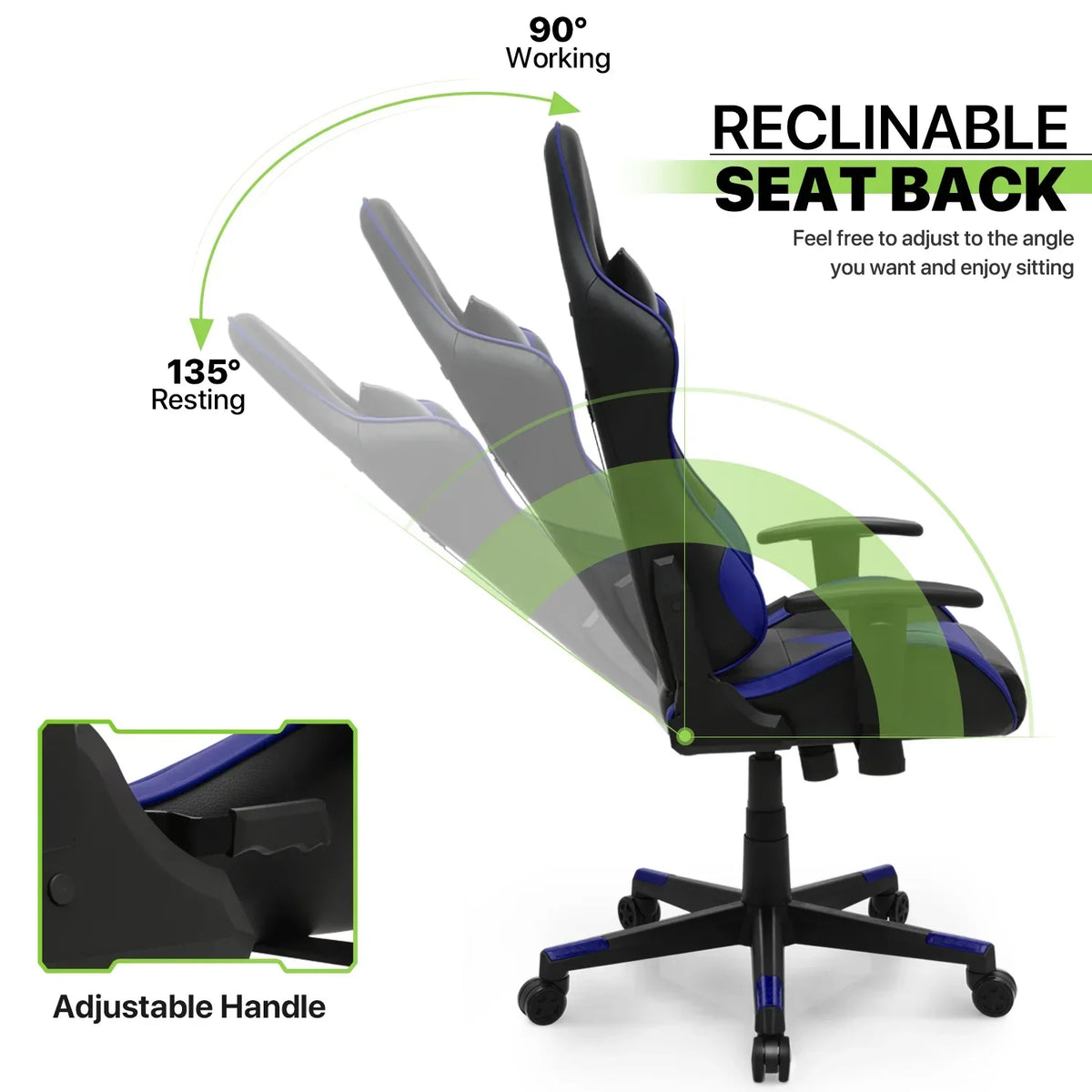 2026 NewMagshion Ergonomic Gaming Chair, Comfortable Gaming Chair, Computer Chair Leather Desk Chair Adjustable Swivel Gaming Office Chair, Blue