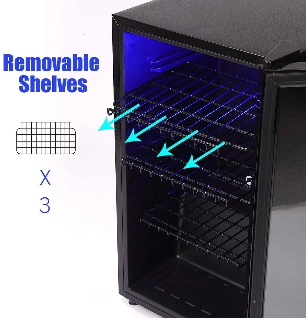 2026 NewWANAI Compact Beverage Refrigerator, 100 Can Capacity, Glass Door, Black Stainless Steel