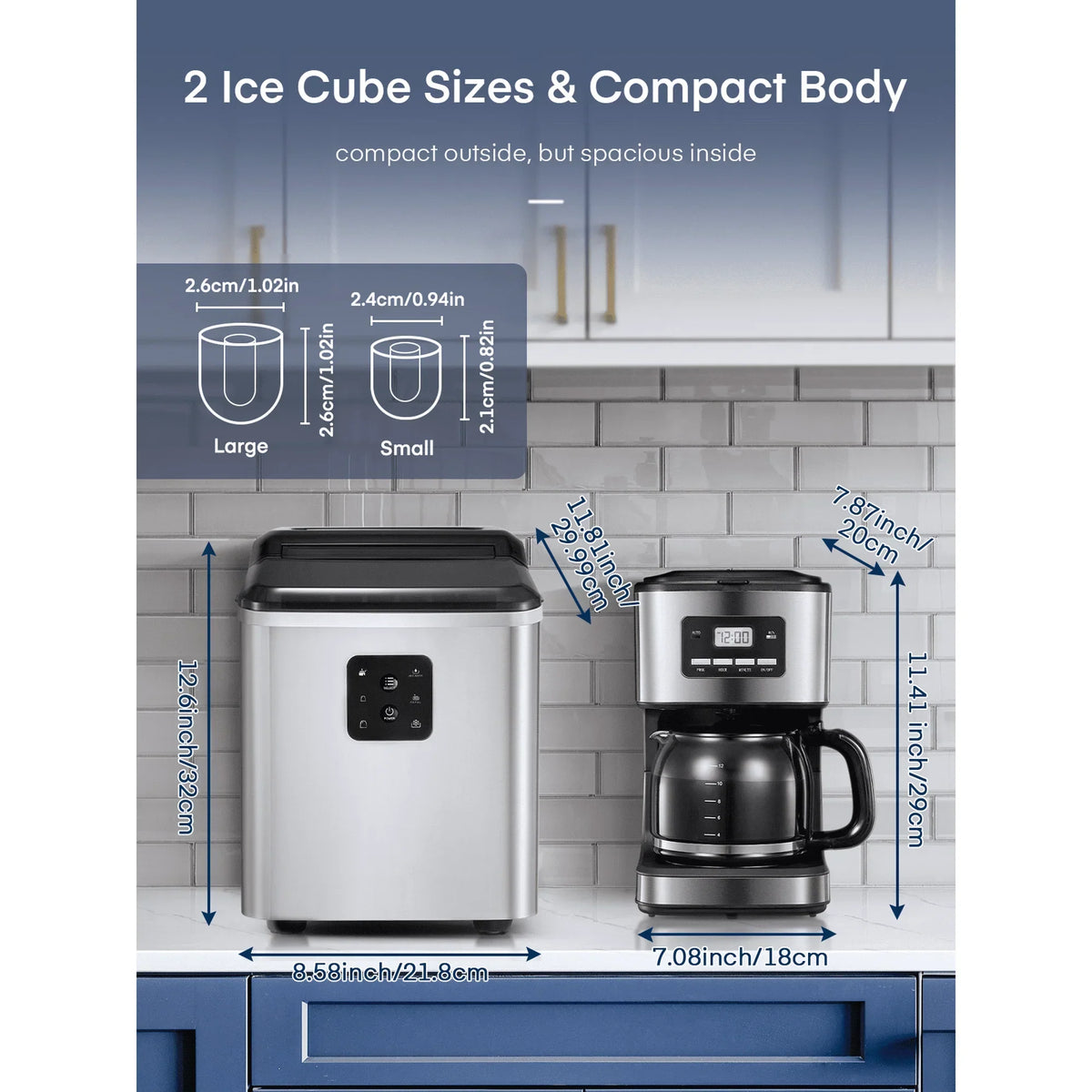2026 NewStainless Steel Ice Makers Countertop 30lbs in 24h, 9 Bullet Cubes in 5 Mins, 2 Sizes, Self-Clean, FOHERE