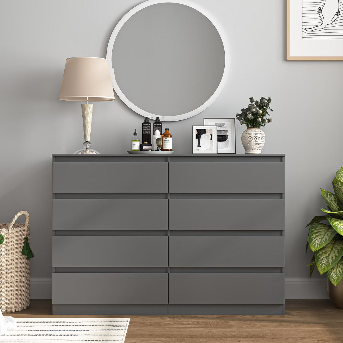 2026 NewKadyn Modern 6 Drawer Dresser Wood Cabinet,Dresser for Bedroom, Kitchen Storage Cabinet with Drawers, Chest of Drawers(Black)
