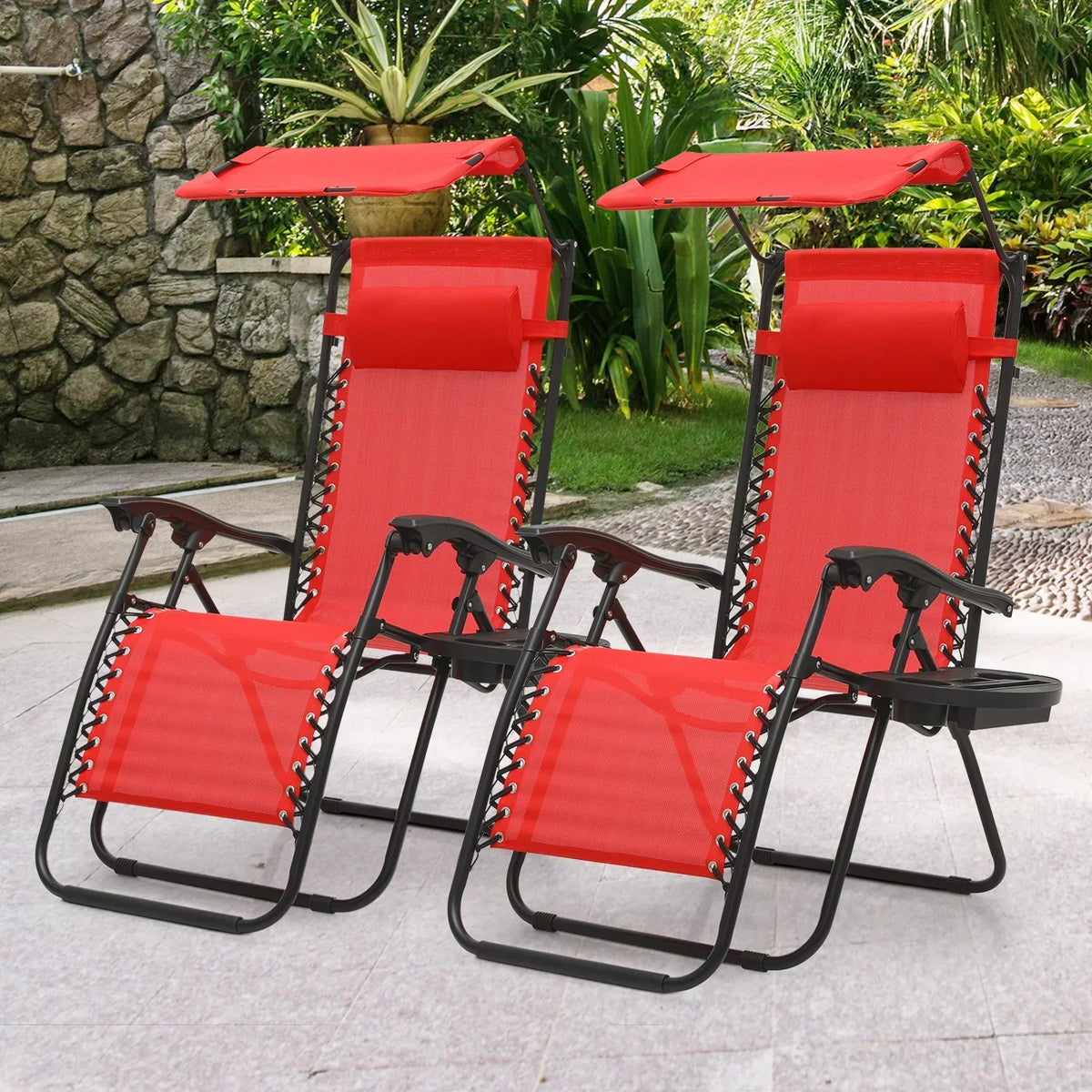 2026 NewMoNiBloom Zero Gravity Chairs Set of 2, Folding Outdoor Patio Beach Recliner with Canopy Shade & Headrest, Black
