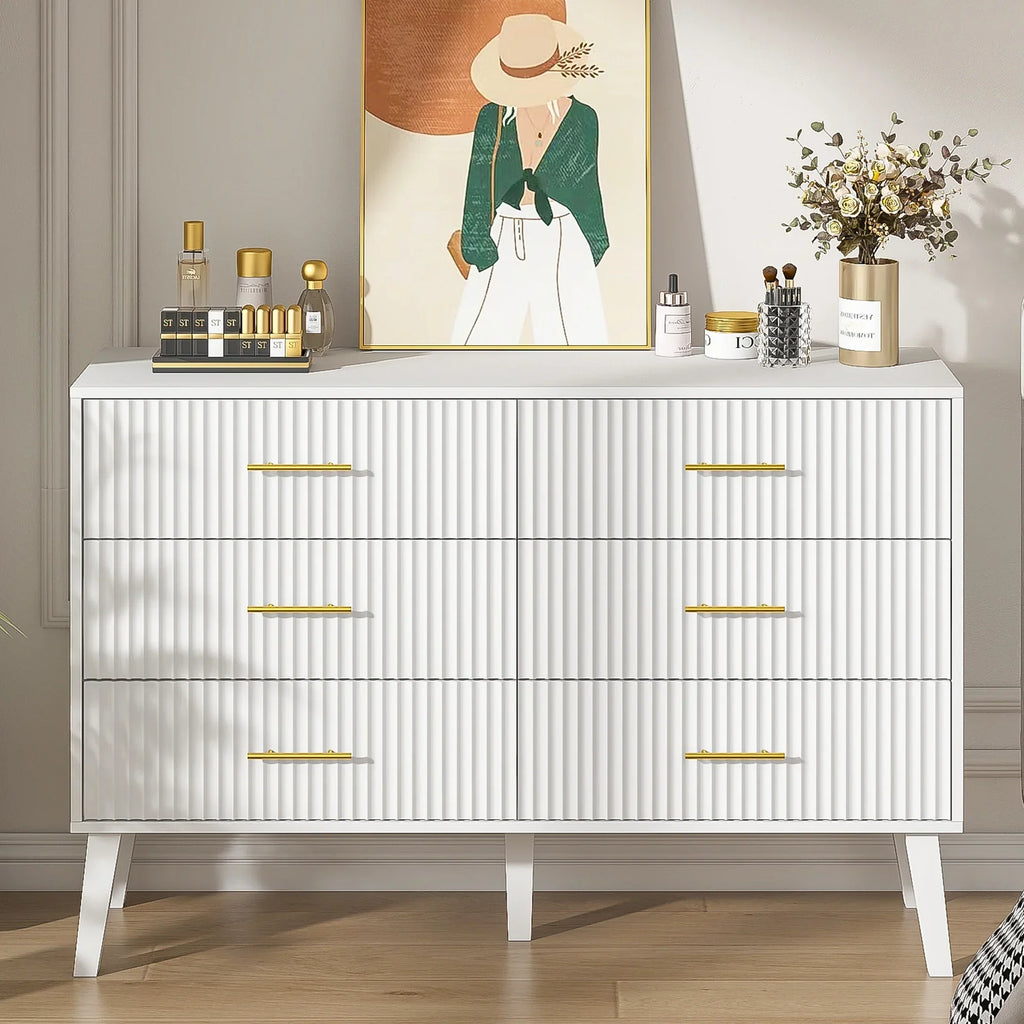 2026 NewFluted 6 Drawers Dresser, Wide Modern Chest of Drawers, 6 Drawer Double Dresser