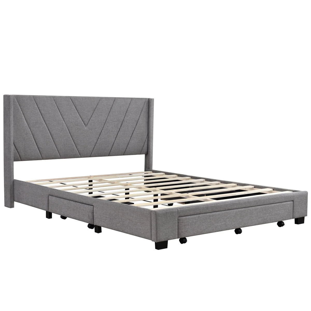 2026 NewSesslife Queen Bed Frame with Storage, New Upgraded Linen Upholstered Platform Bed with 3 Drawers, Queen Size Storage Bed with Headboard and Wooden Slats, No Box Spring Needed, Holds 500lbs, Beige