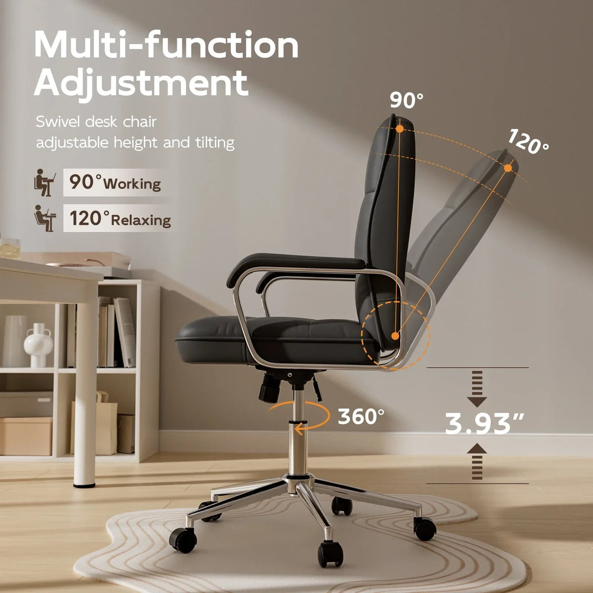 2026 NewSolfway White Office Chair, Swivel Leather Computer Desk Chair with Wheels and Padded Arms, Executive Office Chair for Adults