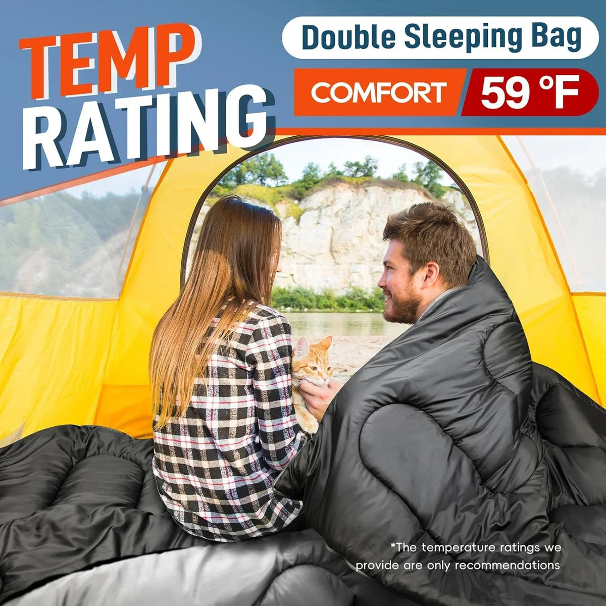 2026 NewDouble Sleeping Bag for Adults Mens with Pillow, XL Queen Size Two Person Sleeping Bag for All Season Camping Hiking Backpacking 2 Person Sleeping Bags for Cold Weather & Warm