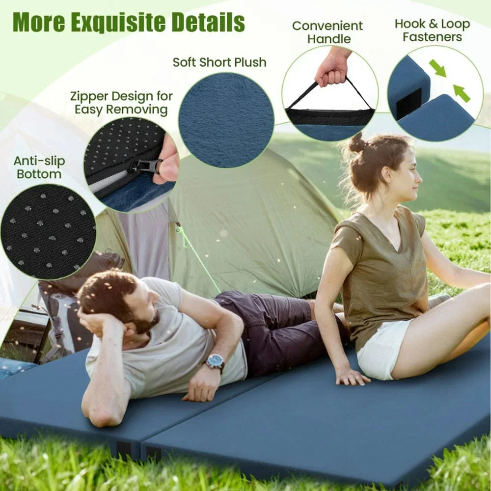 2026 NewSpaco Foldable Camping Mattress with High Density Foam Cushion and Anti-slip Bottom, Air Mattresses & Sleeping Bags for Outdoor as Garden, Yard, Navy
