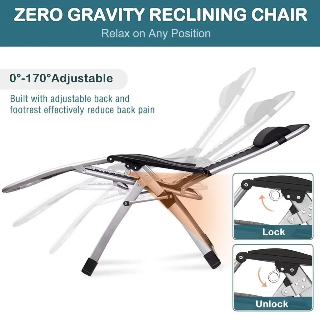 2026 NewNAIZEA 2 Pack Zero Gravity Chair, Foldable Portable Lawn Recliner with Cushion, Headrest, Cup Holder, Black