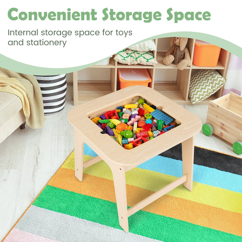 2026 NewOLAKIDS Kids Table and Chair Set, 3 in 1 Wooden Activity Table with Removable Tabletop, Blackboard and Whiteboard for Toddlers Arts Crafts Drawing Reading Playing, Playroom Nursery (Natural)