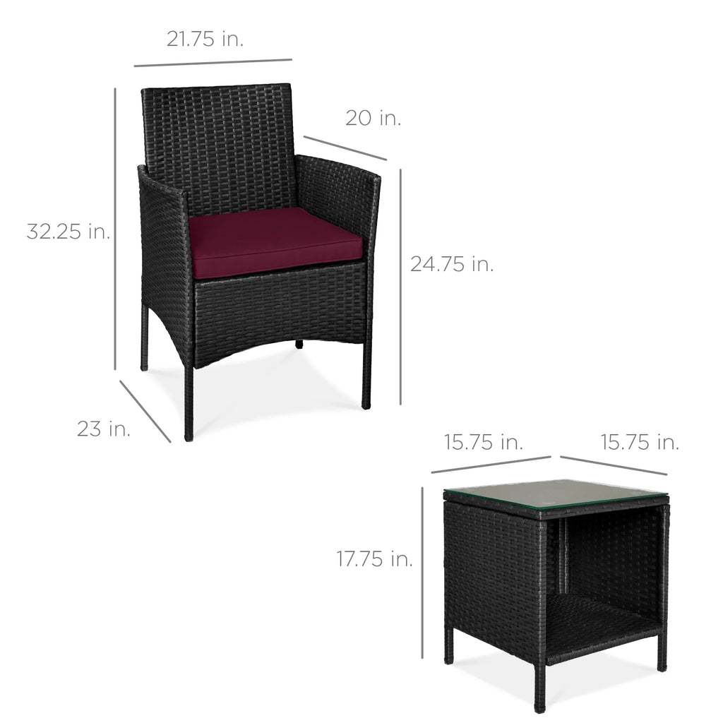 2026 NewBest Choice Products 3-Piece Outdoor Wicker Conversation Patio Bistro Set, w/ 2 Chairs, Table - Gray/Navy