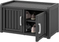 2026 NewKAMABOKO Outdoor Shoe Storage Cabinet, Waterproof UV-Resistant Entryway Storage Bench Indoor Outdoor with 2 Barn Doors, Adjustable Shelves for Entryway, Bedroom, Hallway,Living Room(Black)