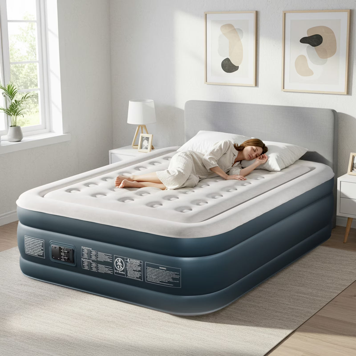2026 NewZimtown 18" Twin Air Mattress with Two Chamber, Elevated Inflatable Bed with Built-in Pump, Protable Airbed for Outdoor Indoor Camping, Gray & White