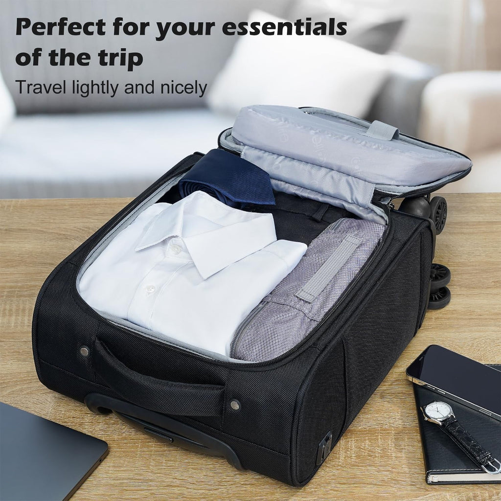 2026 NewUnderseat Carry On Luggage Softside Lightweight Rolling Travel Bag Spinner Suitcase