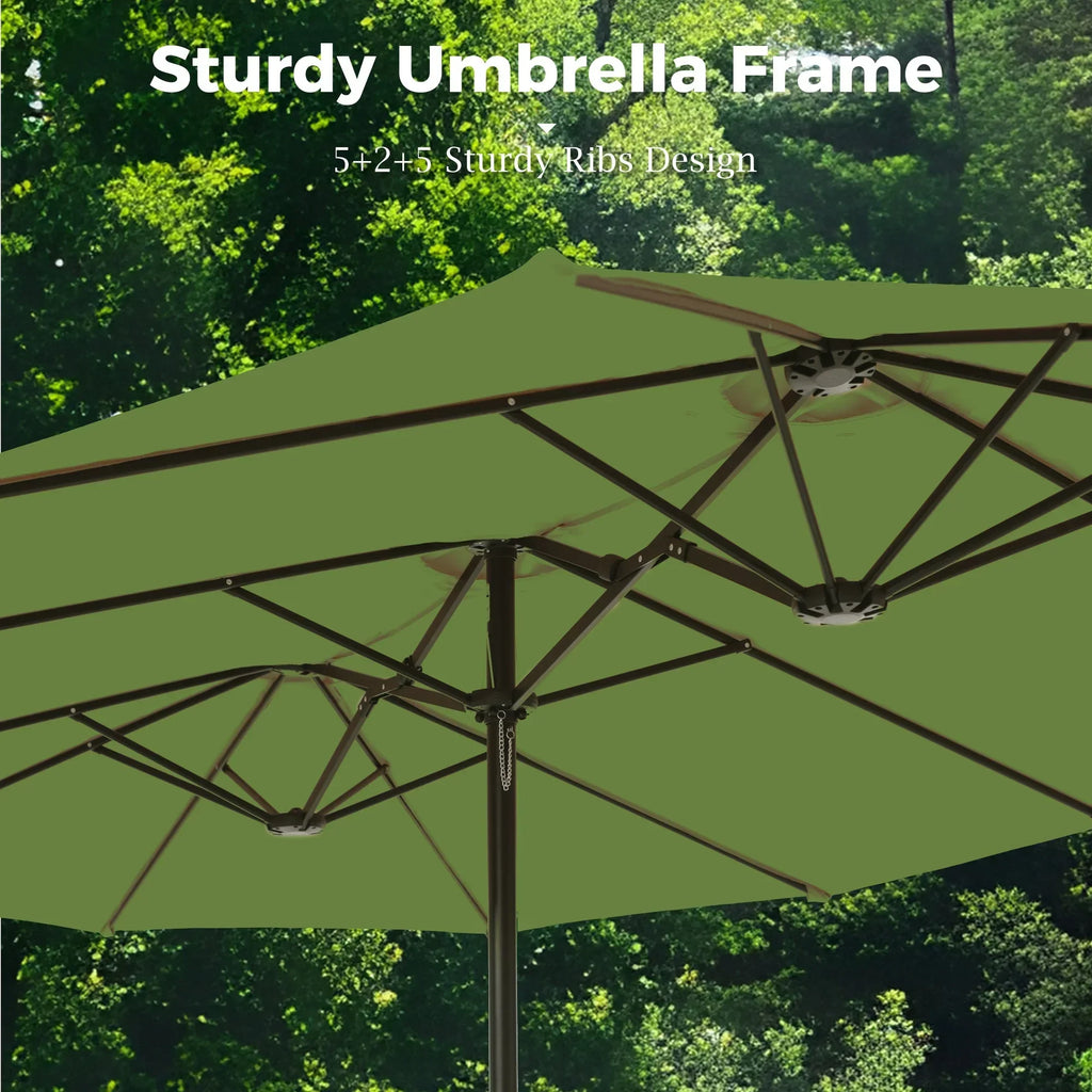 2026 NewAlpha Joy 15ft Outdoor Patio Umbrella Extra-Large Double-Sided Garden Umbrella with Crank Handle and Base - Smoky Gray