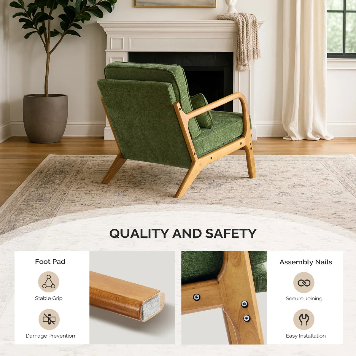 2026 NewKtaxon Accent Chair Corduroy Upholstered Armchair, Reading Club Chair with Pillow and Solid Wood Frame for Living Room Bedroom Furniture Off White