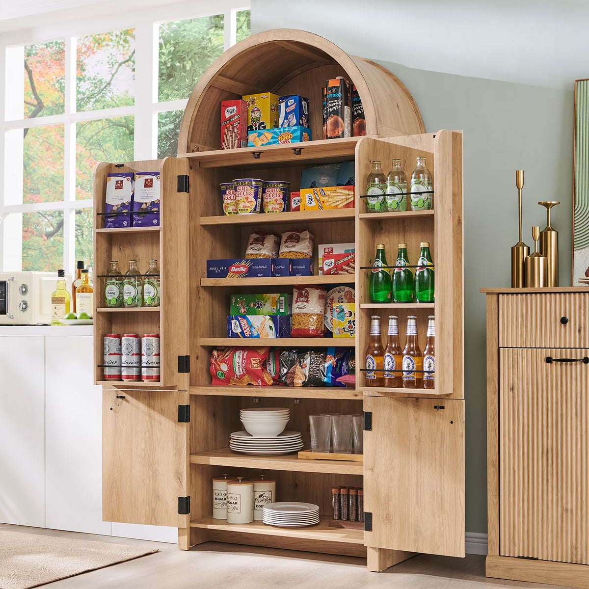 2026 NewIFGET 71" Tall Arched Kitchen Pantry Storage Cabinet, Large Storage Cabinet with Adjustable Shelves, Pantry Cabinet for Kitchen, Dining Room