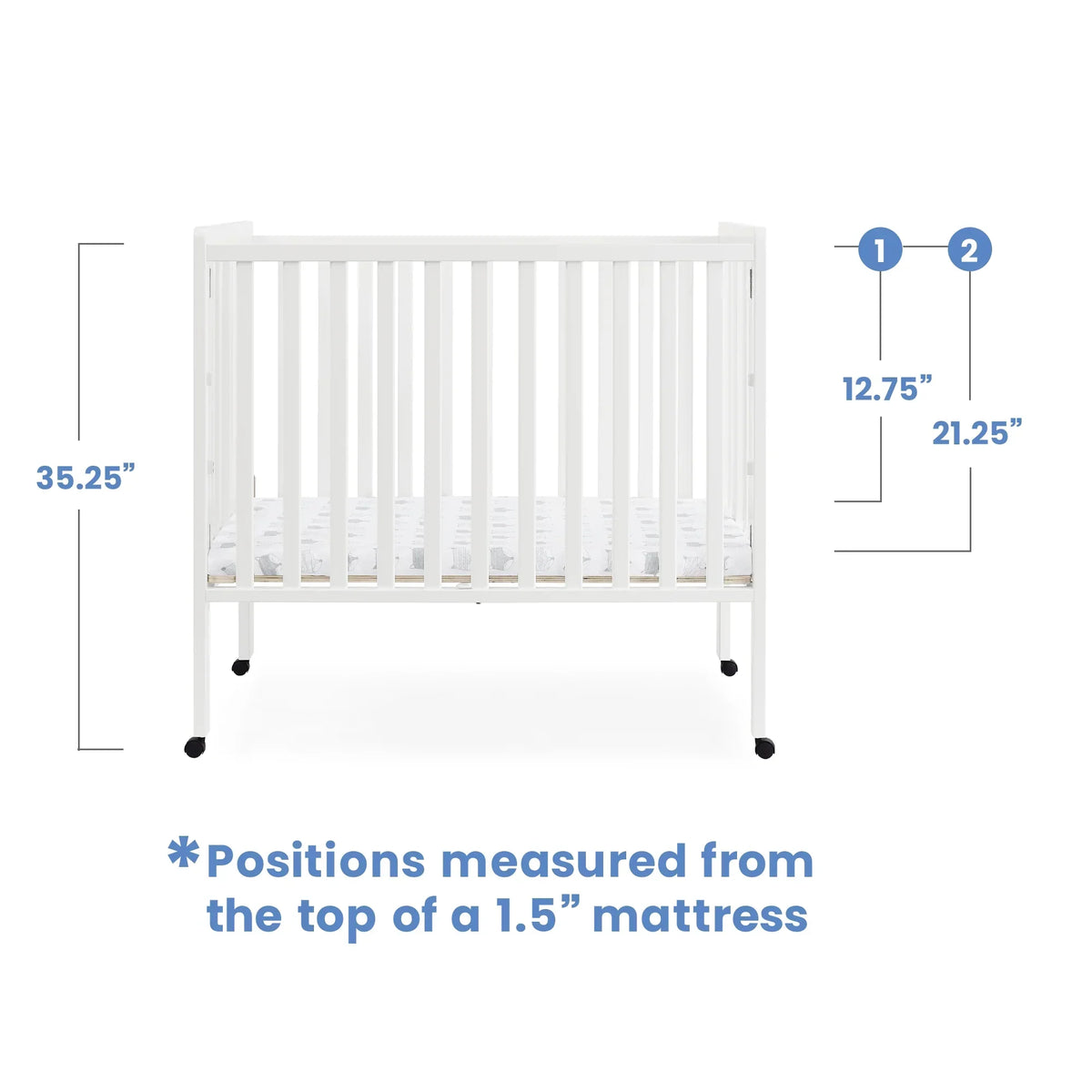 2026 NewDelta Children Lee Portable Folding Mini Crib with 1.5-Inch Mattress - Greenguard Gold Certified, Bianca White